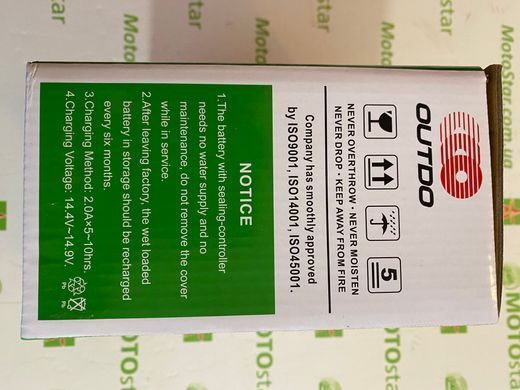 OUTDO YT20L-4 (MF) 12V, 20 A/ч, 290 A, (-/+), 175x87x155 мм (YTX20L-BS, YTX20HL-BS)
