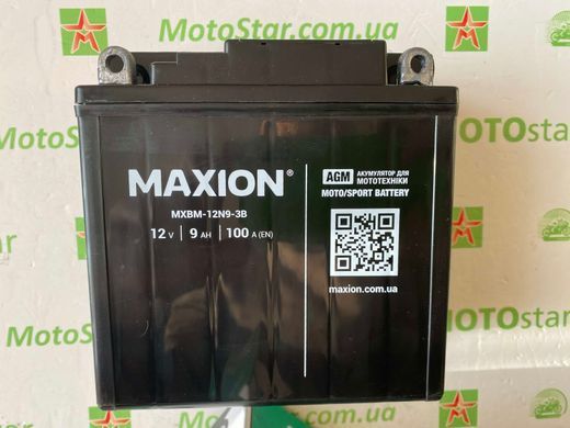 Аккумулятор 12N9-3B MAXION AGM 12V, 9Ah, EN 100A, 135x75x139 мм +/-