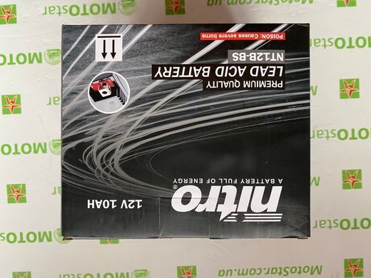 Мото акумулятор NITRO AGM NT12B-BS 10 Аh, 210 А, (+/-), 150х69х130 мм, вес 4,1кг