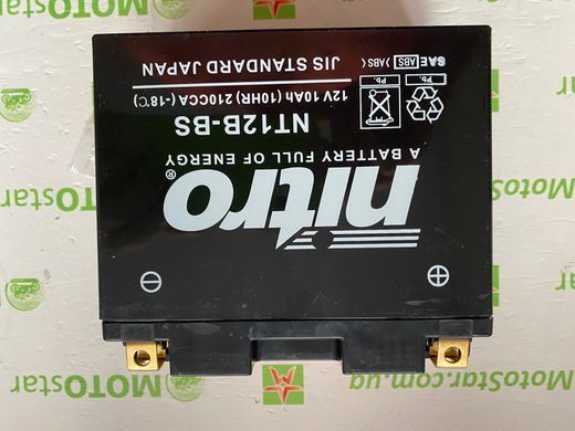 Мото акумулятор NITRO AGM NT12B-BS 10 Аh, 210 А, (+/-), 150х69х130 мм, вес 4,1кг