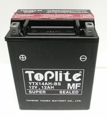 Мотоакумулятор TOPLITE YTX14AH-BS 12V,12Ah,д. 134, ш. 89, в.166, электролит в к-те, вес 7,7 кг
