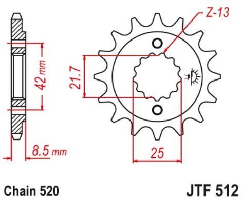 Звездочка с демфером JT JTF512,15RB Loncin VOGE 300 RALLY, 300DS, LX300-6D DS6, LX300GY-A DS2 PRO