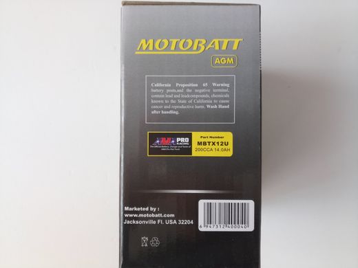 Motobatt MBTX12U Мото акумулятор 14 A/ч, 210 A, 151x87x130 мм