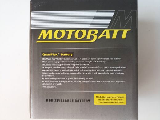 Motobatt MBTX12U Мото акумулятор 14 A/ч, 210 A, 151x87x130 мм