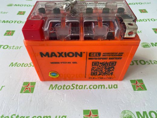 Акумулятор для мототехніки MAXION MXBM-YTZ14S Gel (+/-) 130A 12V, 11,2Ah, 150x87x110 мм, вага 3,55кг