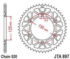 JTA897,52 Задня зірочка HUSABERG FC, FE, FS, FX, TE; HUSQVARNA FC, FE, FR, FS, TC, TE, TX, FX; KTM DUKE, EGS, ENDURO, EXC, EXC-F, EXE 125-690 1990-2018