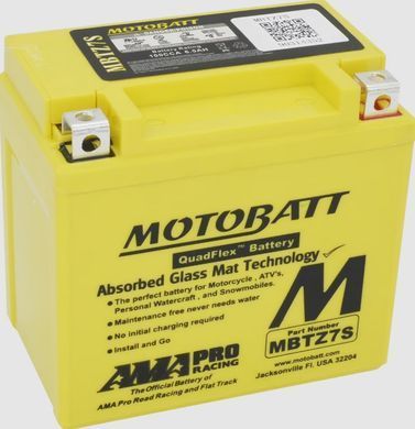 Мото аккумулятор Motobatt MBTZ7S AGM 6,5 Аh, 130 А, (-/+), 114x70x107 мм (YTZ7S)