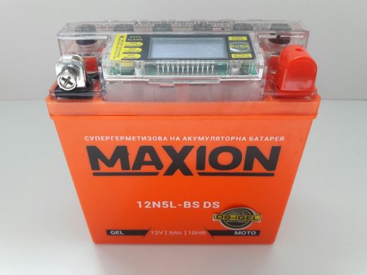 12N5L-BS MAXION (DS-iGEL), -/+, гелевий акб з вольтметром 12V, 5Ah, 119x60x129 мм (YTX5AL-BS, YB5L-B)