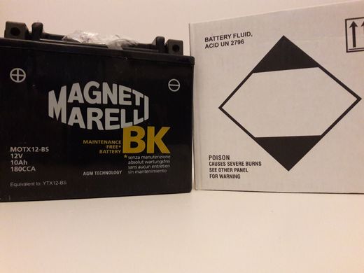 MOTX12-BS (YTX12-BS) Magneti Marelli Аккумулятор 10 Ah, 180A, 12V, (+/-), 150x87x130 мм