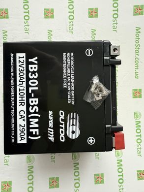 Аккумулятор Outdo YB30L-BS (MF) 30Ah/10HR CA*290A (YTX30L-BS) AGM Tech, 166x126x175 мм