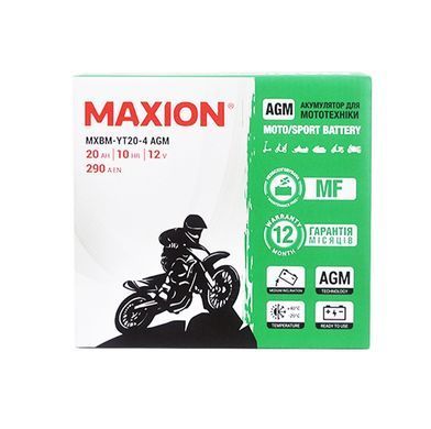 Maxion MXBM-YT20-4 AGM 12V, 20 A/ч, 290 A, (+/-), 175x87x155 мм (YTX20-BS, YTX20H-BS)
