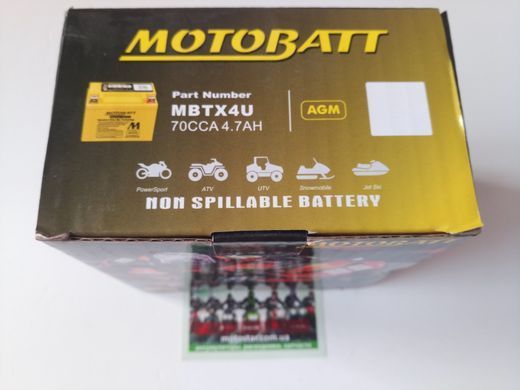 Motobatt MBTX4U Мото акумулятор 4 A/ч, 70 А, (-/+), 114x70x87 мм
