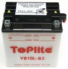 Мотоакумулятор TOPLITE YB10L-B2 12V,11Ah,д. 136, ш. 91, в.146, объем 0,7, вес 4,4 кг,без электролита