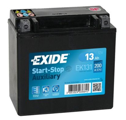 EK131 - EXIDE - аккумулятор 12V AGM вспомогательный 13 А/ч, 200 А, (+/-), 150х90х145 мм Start-Stop
