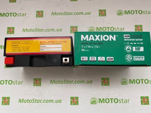MXBM-YT7-BS AGM MAXION 12V, 7Ah, 85А, EN, (+/-), 150x65x93 мм (YT7b-bs) вага 2,17