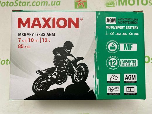 MXBM-YT7-BS AGM MAXION 12V, 7Ah, 85А, EN, (+/-), 150x65x93 мм (YT7b-bs) вага 2,17