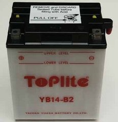 Мотоакумулятор TOPLITE YB14-B2 12V, 14Ah, д. 135, ш. 91, в.167, обсяг 0,85, вага 4,5 кг, без електроліту