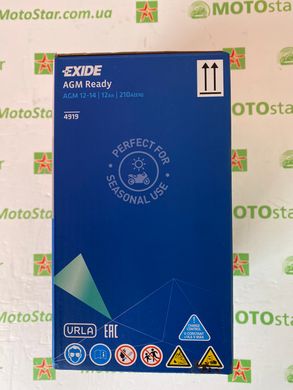 EXIDE SLA12-14 / AGM12-14 Мото аккумулятор 12 А/ч, 200 А, (-/+), 134х86х166 мм