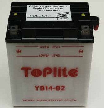 Мотоакумулятор TOPLITE YB14-B2 12V, 14Ah, д. 135, ш. 91, в.167, обсяг 0,85, вага 4,5 кг, без електроліту
