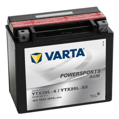 VARTA YTX20L-BS / YTX20L-4 AGM Мото аккумулятор 18 А/ч, 250 А, (-/+), 177х88х156 мм