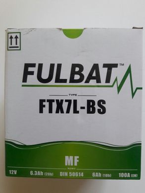 Аккумулятор Fulbat FTX7L-BS 12V, 6Ah, EN 100A, д/ш/в 113/70/130 -/+ (YTX7L-BS)