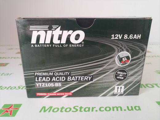 Мото аккумулятор Nitro NTZ10S-BS AGM 8,6 А/ч, 190 А, (+/-), 150x87x93 мм (YTZ10S)