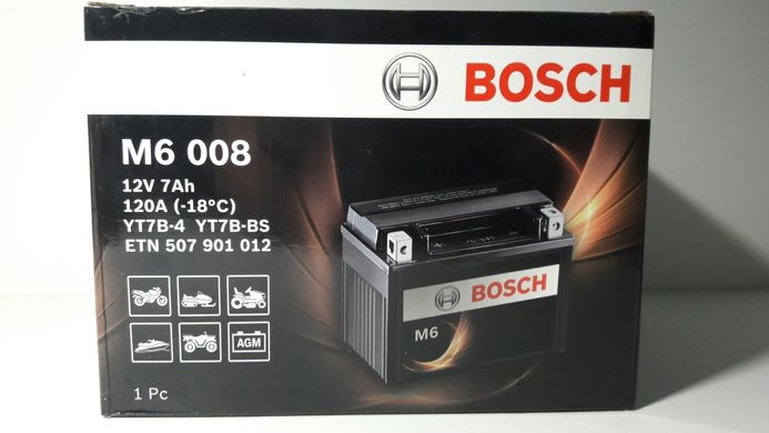 Мотоакумулятор BOSCH-M6008 0 092 M60 080 12V, 6,5Ah, д. 150, ш. 65, в.94, електроліт в к-ті, вага 2,7 кг