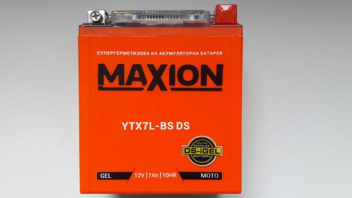 YTX7L-BS MAXION (DS-iGEL), гелевий акумулятор з вольтметром 12V, 7Ah, 113x70x132 мм