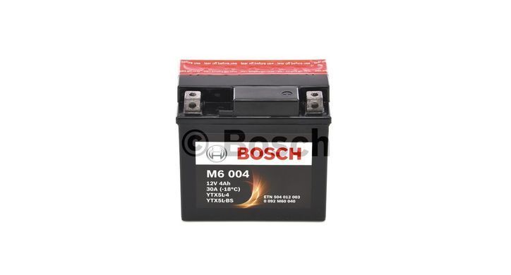 Мото аккумулятор YTX5L-BS, YTX5L-4, BOSCH 0092M60040, M6 AGM, 12V 4AH 30A
