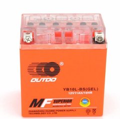 Outdo YB10L-BS (GEL) Акумулятор 11 А/ч, 160 А, (-/+), 130х86х145 мм