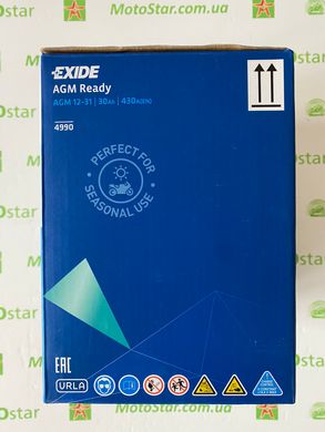 EXIDE SLA12-31/AGM12-31 Мото аккумулятор 30 А/ч, 430 А, (-/+), 166х126х175 мм