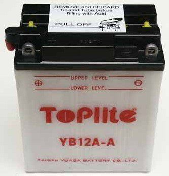 Мотоакумулятор TOPLITE YB12A-A 12V, 12Ah, д. 135, ш. 81, в.161, обсяг 0,8, вага 4,1 кг, без електроліту