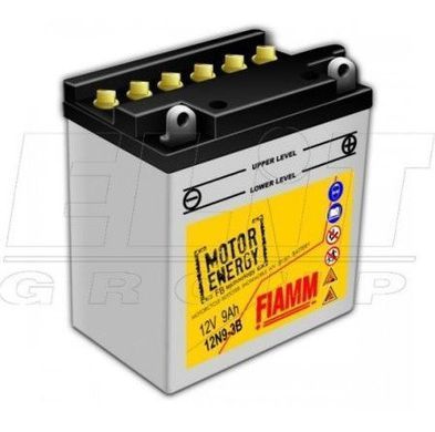 Мотоакумулятор FIAMM F12N9-3B 12V, 9Ah, д. 138, ш. 77, в.141, обсяг 0,6 л. , Вага 3,2 кг, CCA (-18C): 90, електроліт в к-ті