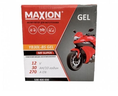 YB30L-BS MAXION (GEL) YTX30L-BS Мото аккумулятор гелевый, 12V, 30Ah , 166x126x176 мм
