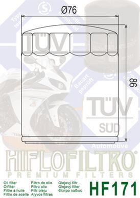 HIFLO HF171C - Фильтр масляный BUELL CYCLONE, M2, S1, S3, S3T, X1, X1W; HARLEY DAVIDSON FLD, FLH, FLHP, FLHR, FLHRC, FLHRCI, FLHRI, FLHRS, FLHRSE3 883-1803 1981-2019