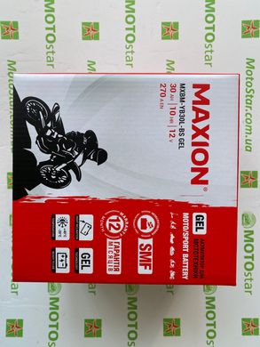 Акумулятор для мототехніки гелевий MAXION MXBM-YB30L-BS (GEL) YTX30L-BS, 12V, 30Ah,166x126x176 мм, -/+