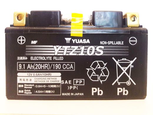 YUASA YTZ10S Мото аккумулятор 8,6 А/ч, 190 А, (+/-), 150x87x93 мм