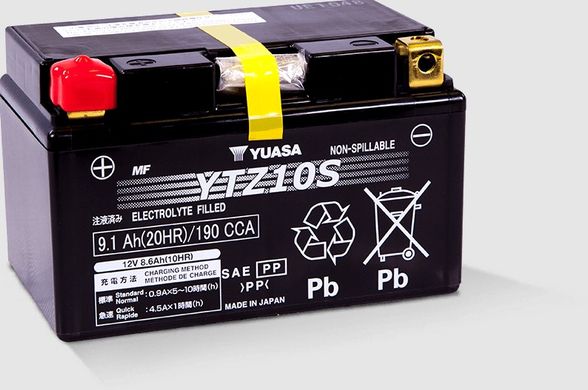 YUASA YTZ10S Мото аккумулятор 8,6 А/ч, 190 А, (+/-), 150x87x93 мм