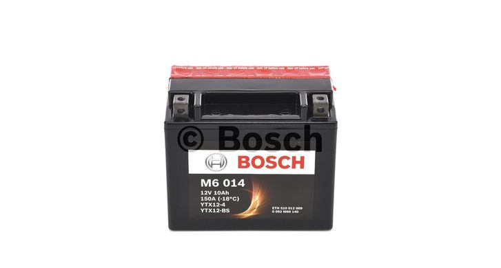 Мото аккумулятор YTX12-BS, YTX12-4, BOSCH 0092M60140, M6 AGM, 12V 10AH 150A