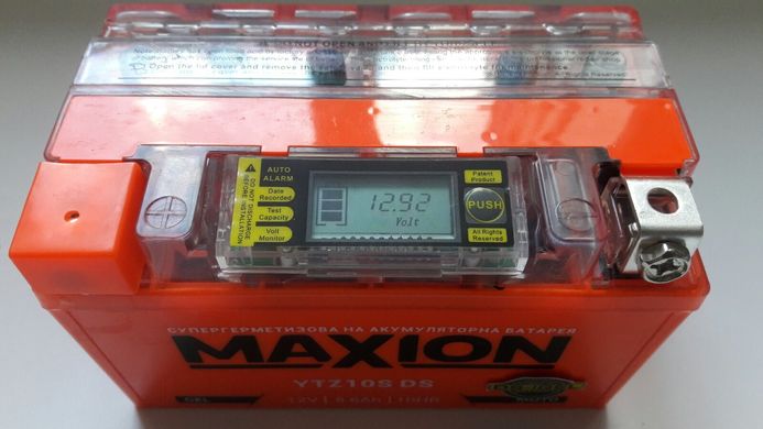 YTZ10S MAXION (DS-iGEL), гелевый аккумулятор с вольтметром 12V, 8,6Ah, 150x87x94 мм