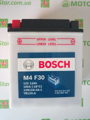 Мото аккумулятор YB12A-A, 12N12A-4A-1, BOSCH 0092M4F300 M4 Fresh Pack, 12V 12AH 160A