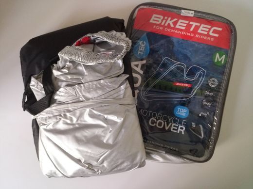 Водонепроницаемый чехол для мотоцикла (размер M) BIKETEC AQUATEC цвет черный/серый, с местом под центральный кофр