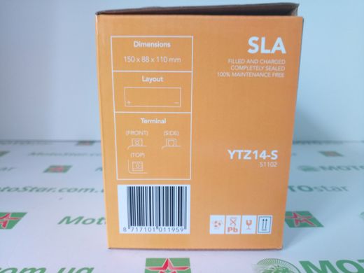 Мотоакумулятор LP SLA MB YTZ14-S SLA-технологія, монтаж в будь-якому положенні-12V, 11,2Ah, д 150, ш 87, В110, вага 3,9 кг