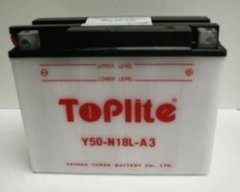 Мотоакумулятор TOPLITE Y50-N18L-A3 12V, 20Ah, д. 206, ш. 92, в.160, обсяг 1,47, вага 4,27 кг, без електроліту