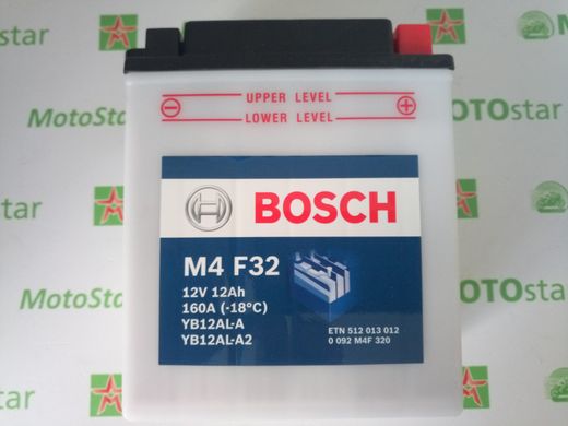 Мото аккумулятор YB12AL-A2, BOSCH 0092M4F320, стартерный, M4 Fresh Pack, 12V 12AH 160A
