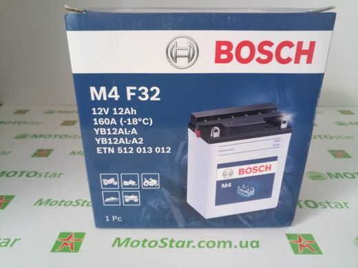 Мото аккумулятор YB12AL-A2, BOSCH 0092M4F320, стартерный, M4 Fresh Pack, 12V 12AH 160A