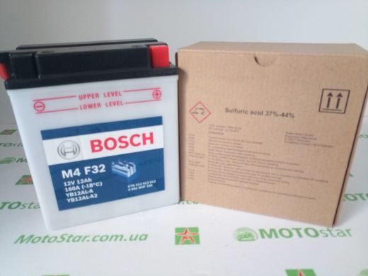 Мото аккумулятор YB12AL-A2, BOSCH 0092M4F320, стартерный, M4 Fresh Pack, 12V 12AH 160A