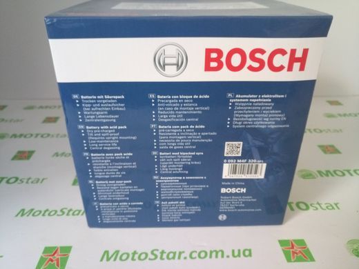 Мото аккумулятор YB12AL-A2, BOSCH 0092M4F320, стартерный, M4 Fresh Pack, 12V 12AH 160A