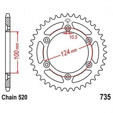 JT JTR735.45 - Звезда задняя DUCATI 851, 888, 900, 907, MH, MONSTER, MULTISTRADA, PASO, SPORT, SS 400-907 1989-2014