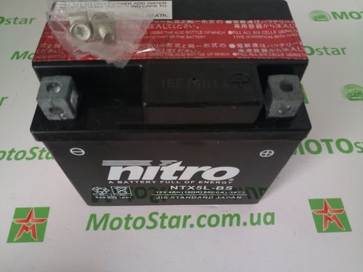 NITRO AGM NTX5L-BS (YTX5L-BS) Мото акумулятор 4,2 А/ч, 80 А, (-/+), 114х70х105 мм